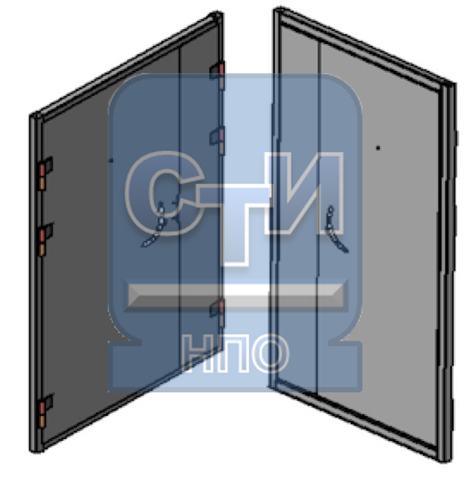 Блок дверной металлический усиленный двустворчатый, с глазком, замком механическим