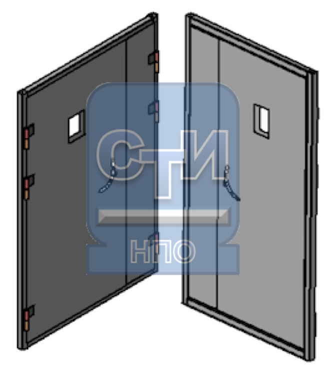 Блок дверной металлический усиленный, со смотровым окном, двустворчатый (замок типа "Цербер")